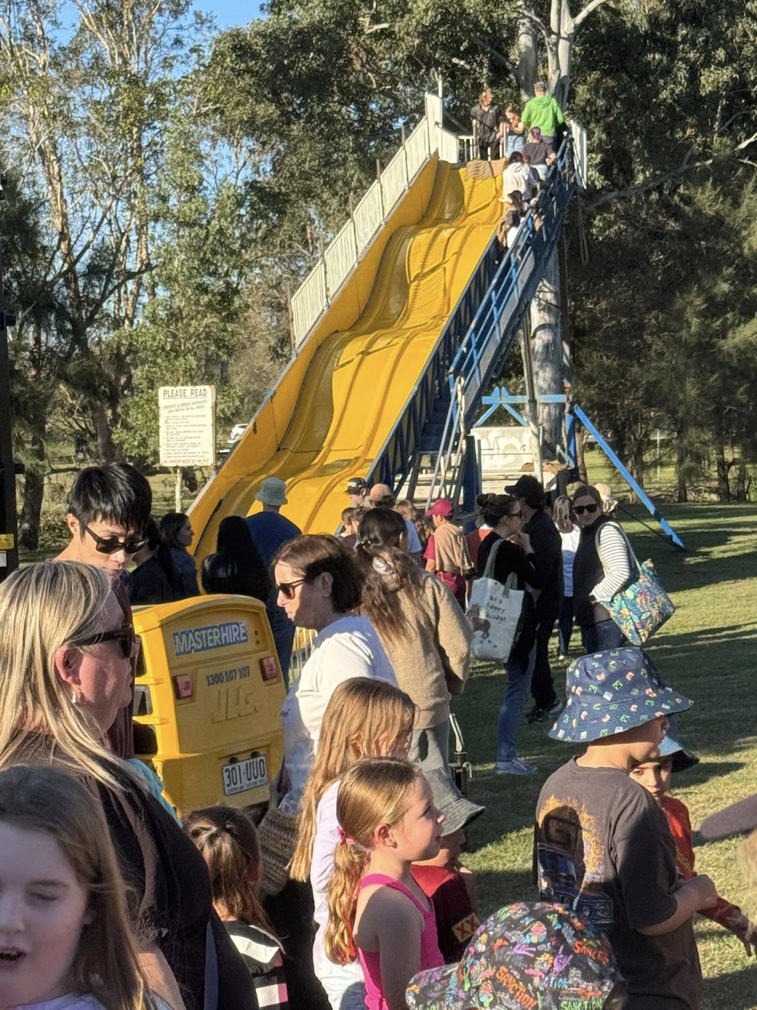 Kids lining up for the giant slide